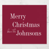 Burgundy Merry Christmas Party Favor スパークリングワインラベル (シングルラベル)