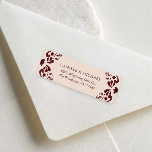 Burgundy Mexican Wedding Return Address Label ラベル