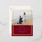 Burgundy Minimalistフレーム写真Save the Date金ゴールド 箔招待状ポストカード (正面/裏面)