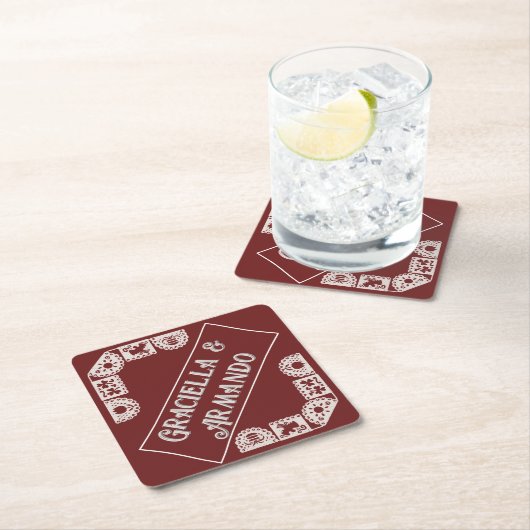 Burgundy Minimalist Paper Wedding Coasters スクエアペーパーコースター (インサイチュ)