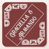 Burgundy Minimalist Paper Wedding Coasters スクエアペーパーコースター (正面)