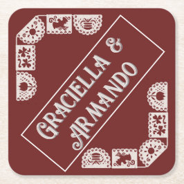 Burgundy Minimalist Paper Wedding Coasters スクエアペーパーコースター