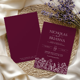 Burgundy Minimalist Wildflower Wedding Monogram  招待状
