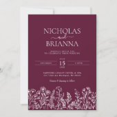 Burgundy Minimalist Wildflower Wedding Photo 招待状 (正面)