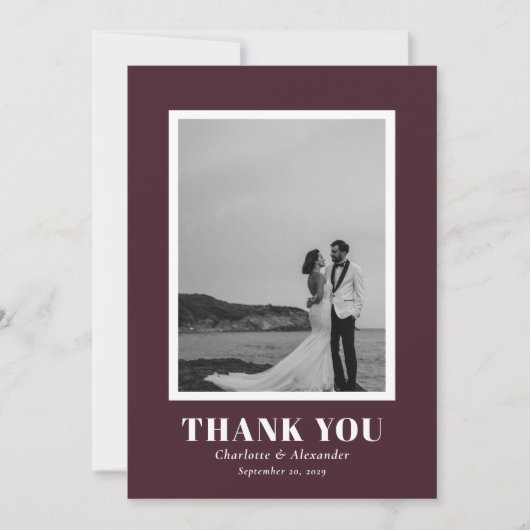 Burgundy Modern Bold Typography Wedding Thank You  サンキューカード (正面)