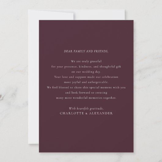 Burgundy Modern Bold Typography Wedding Thank You  サンキューカード (裏面)
