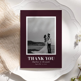 Burgundy Modern Bold Typography Wedding Thank You  サンキューカード