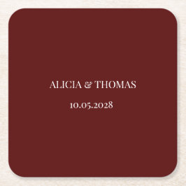 Burgundy Modern Initials Minimalist Wedding  スクエアペーパーコースター
