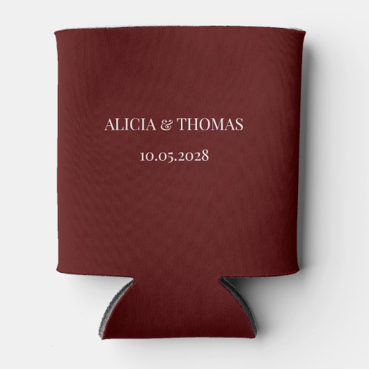 Burgundy Modern Initials Minimalist Wedding  缶クーラー (正面)