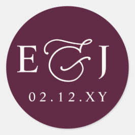 Burgundy Modern Initials Monogram Wedding ラウンドシール