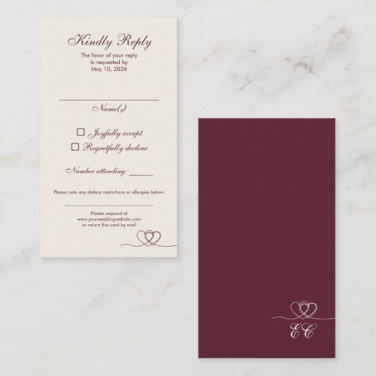 Burgundy Modern Mix and Match Wedding RSVP Card 名刺 (正面/裏面)