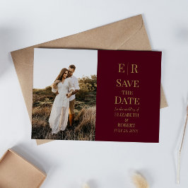 Burgundy Monogramのカスタム写真Save the Date 招待状