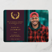 Burgundy Monogram +ローレル卒業発表 箔招待状 (正面)