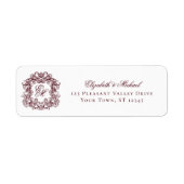 Burgundy Monogram Crest Wedding Return Address ラベル (正面)