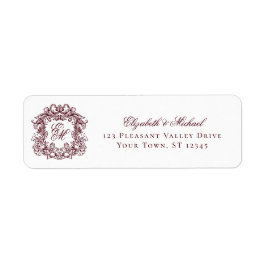Burgundy Monogram Crest Wedding Return Address ラベル