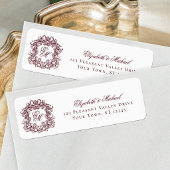 Burgundy Monogram Crest Wedding Return Address ラベル