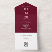 Burgundy Monogram QRコード結婚の日付 オールインワン招待状 (内側)