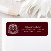 Burgundy Monogram Wedding Crest Return Address ラベル (インサイチュ)