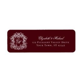 Burgundy Monogram Wedding Crest Return Address ラベル