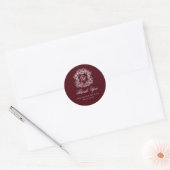 Burgundy Monogram Wedding Crest Thank You ラウンドシール (封筒)