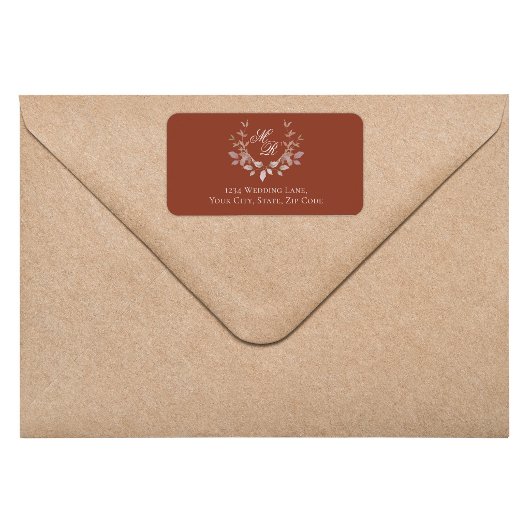 Burgundy Monogram Wedding Return Address ラベル