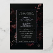 Burgundy Moodyフローラと写真 箔招待状 (正面)