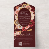 Burgundy Moody秋フローラ金ゴールドQR 結婚 RSVP オールインワン招待状 (内側)