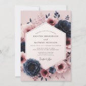 Burgundy Moody Bloom Assemblage Wedding 招待状 (正面)
