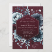 Burgundy Moody Bloom Elegance Wedding 招待状 (正面)