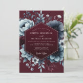 Burgundy Moody Bloom Elegance Wedding 招待状 (スタンド正面)