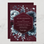 Burgundy Moody Bloom Elegance Wedding 招待状 (正面/裏面)