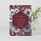 Burgundy Moody Bloom Romance Wedding 招待状 (スタンド正面)
