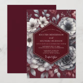 Burgundy Moody Bloom Romance Wedding 招待状 (正面/裏面)
