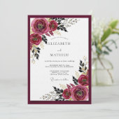 Burgundy Moody Bloom Wedding 招待状 (スタンド正面)
