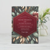 Burgundy Moody Botanical Romance Wedding 招待状 (スタンド正面)