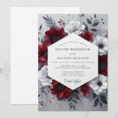 Burgundy Moody Botanical Wedding 招待状 (正面/裏面)