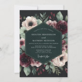 Burgundy Moody Floral Elegance Wedding 招待状 (正面)