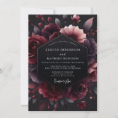 Burgundy Moody Floral Enchantment Wedding 招待状 (正面)