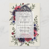 Burgundy Moody Gothic Cathedral Wedding 招待状 (正面)
