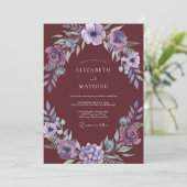 Burgundy Moody Lavender Autumnal Wedding 招待状 (スタンド正面)