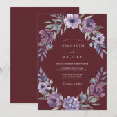 Burgundy Moody Lavender Autumnal Wedding 招待状 (正面/裏面)
