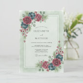 Burgundy Moody Winter Floral Wedding 招待状 (スタンド正面)