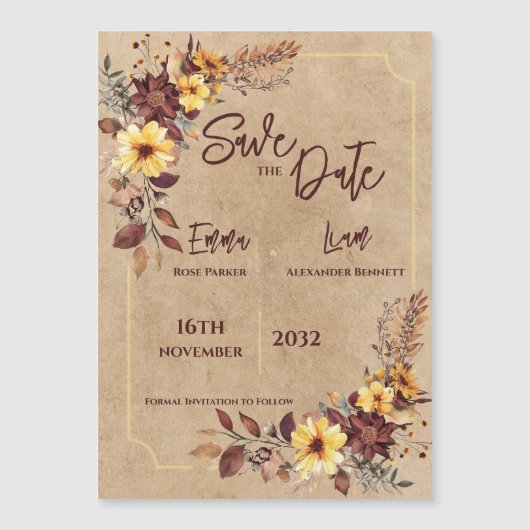 Burgundy Mustard Rustic Fall Wedding Save the Date (正面)