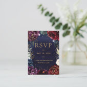 Burgundy Navyのオ結婚ンラインRSVPカード 名刺 (スタンド正面)