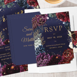 Burgundy Navyのオ結婚ンラインRSVPカード 名刺
