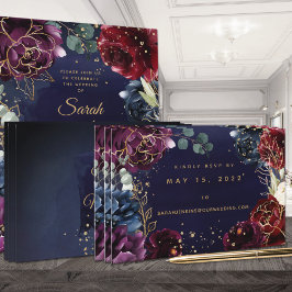 Burgundy Navyのオ結婚ンラインRSVPカード 名刺