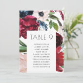 Burgundy & Navyのテー結婚ブル座席表カード 招待状 (スタンド正面)