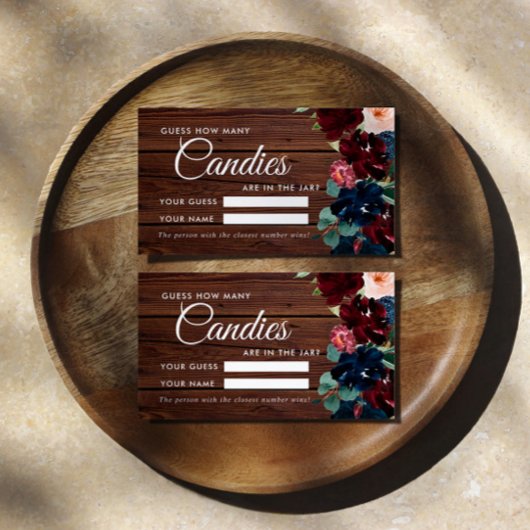 Burgundy & Navyキャンディースシャワーゲームカードの数 プレイスカード