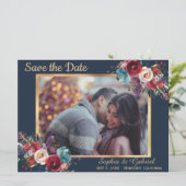 Burgundy Navyフローラブルー写真Save the Date セーブザデート (スタンド正面)