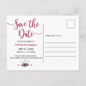 Burgundy Navyフローラブルー写真Save the Date 案内ポストカード (裏面)